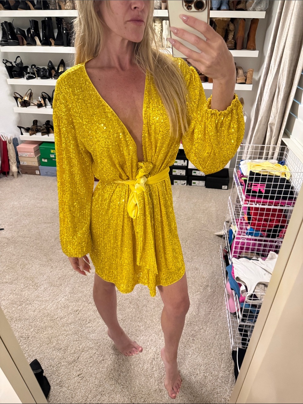 VICI Yellow Sequin Tie-Front Wrap Dress - Picture 3 of 7
